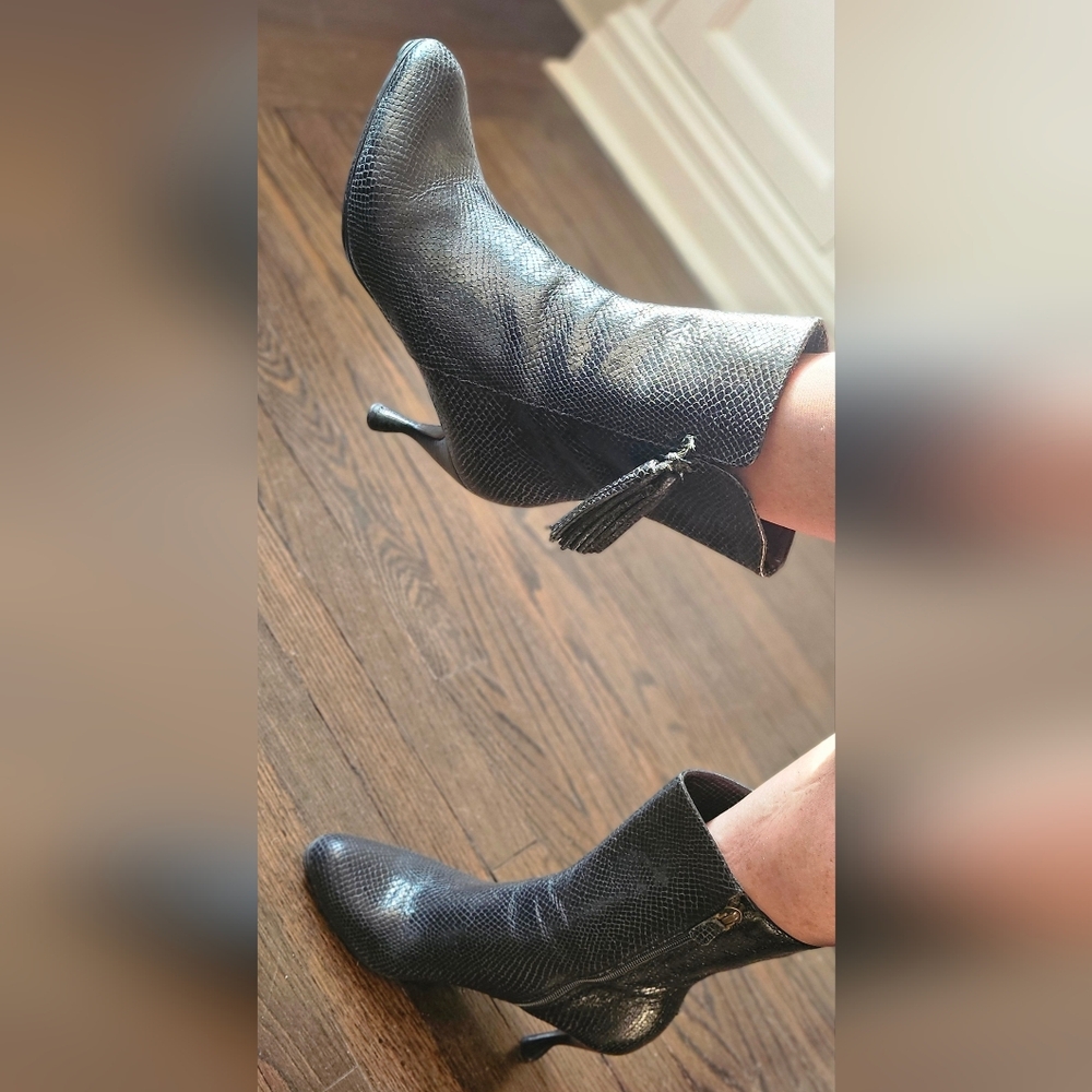 Emporio Armani Black Textured Heeled Boots